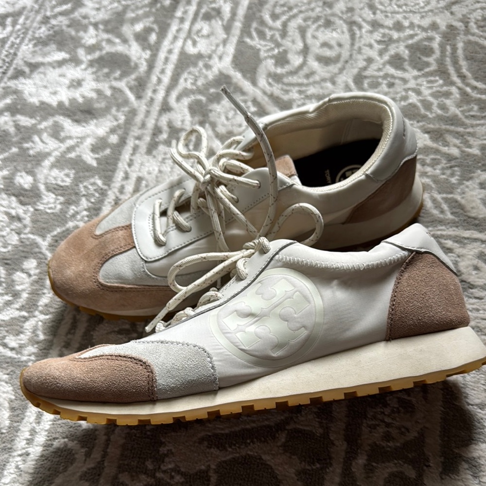 Tory Burch White and Tan Sneakers